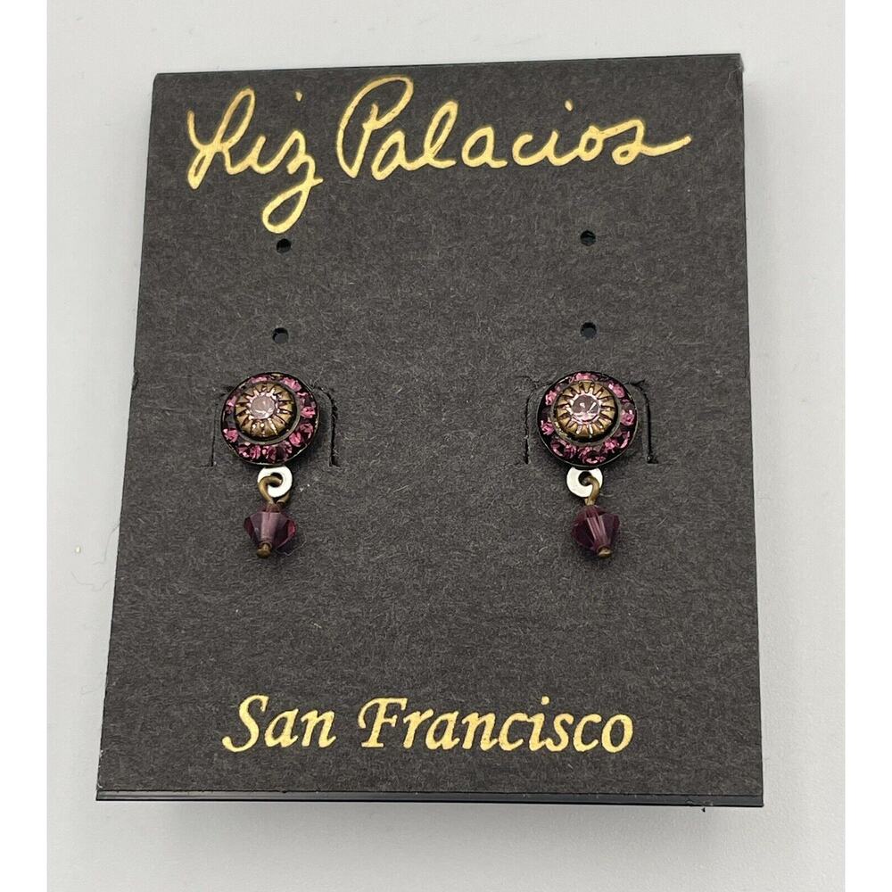 LIZ PALACIOS Pierced Earrings Round Rhinestones With Dangle Bead